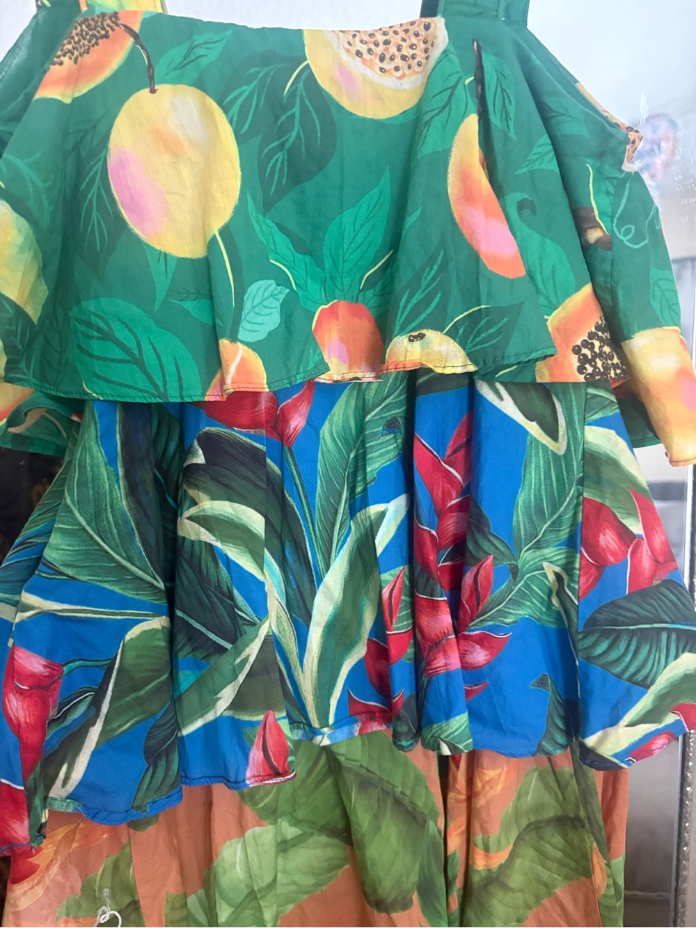 Farm rio Tropical Tiered Mini Dress with Toucan Print - Green, Blue, Yellow - Picture 6 of 7